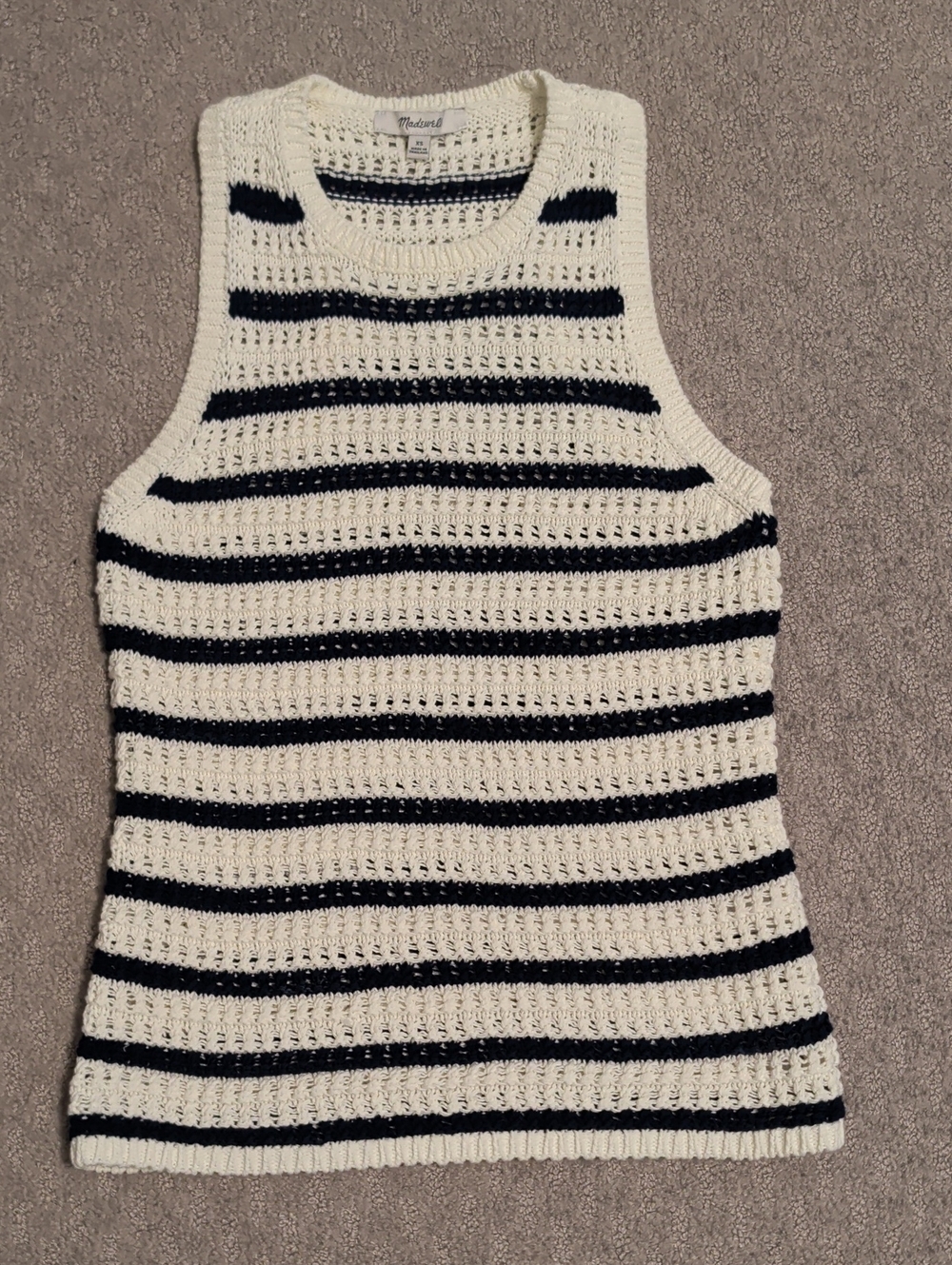 Madewell Cream and Blue Striped Open-Knit Tank